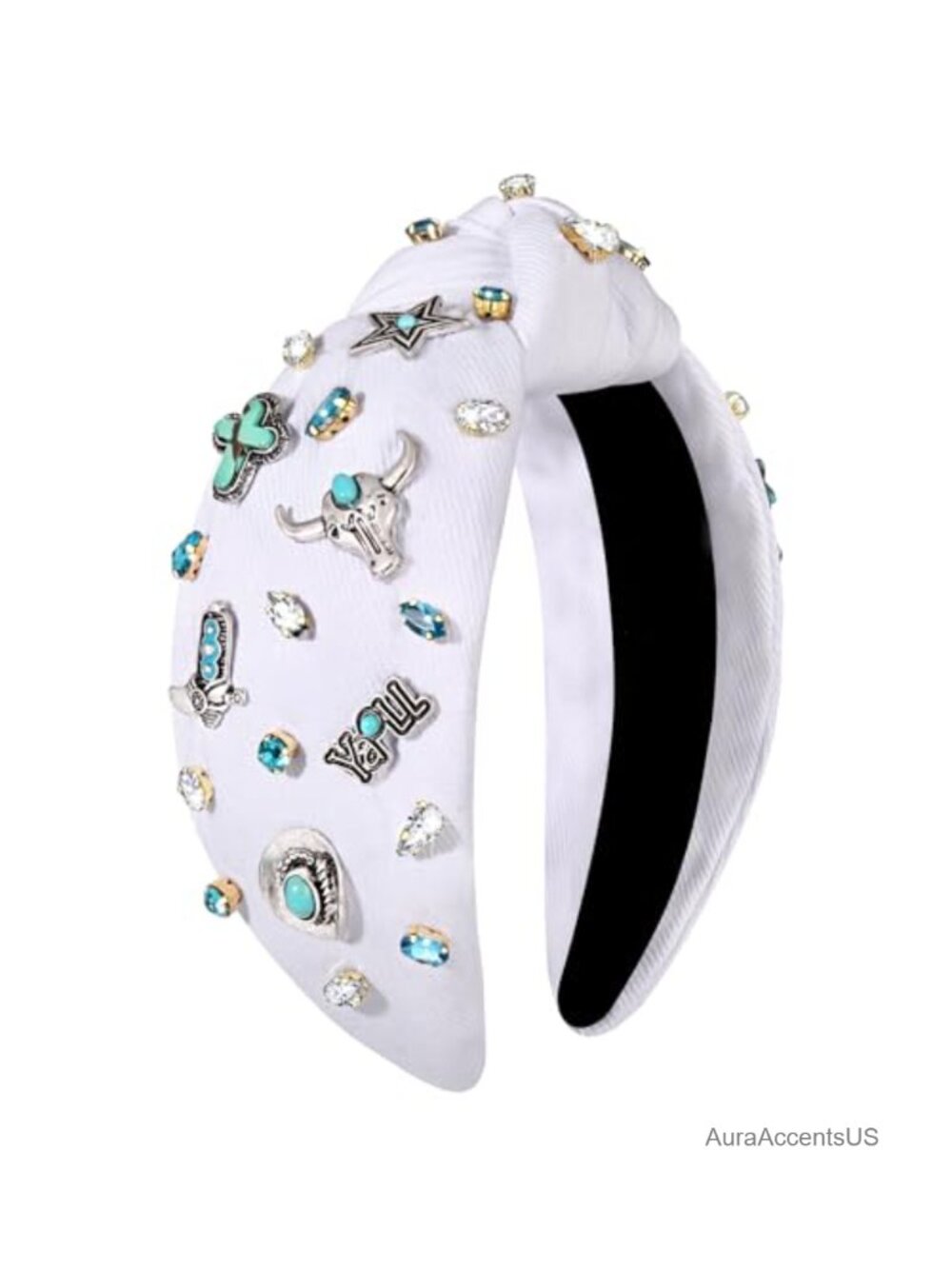 Western Knotted Headband Rhinestone Crystal Cowgirl Hair Accessory